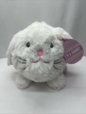 Plush White Bunny Coin Bank - Soft Bunny Savings Toy